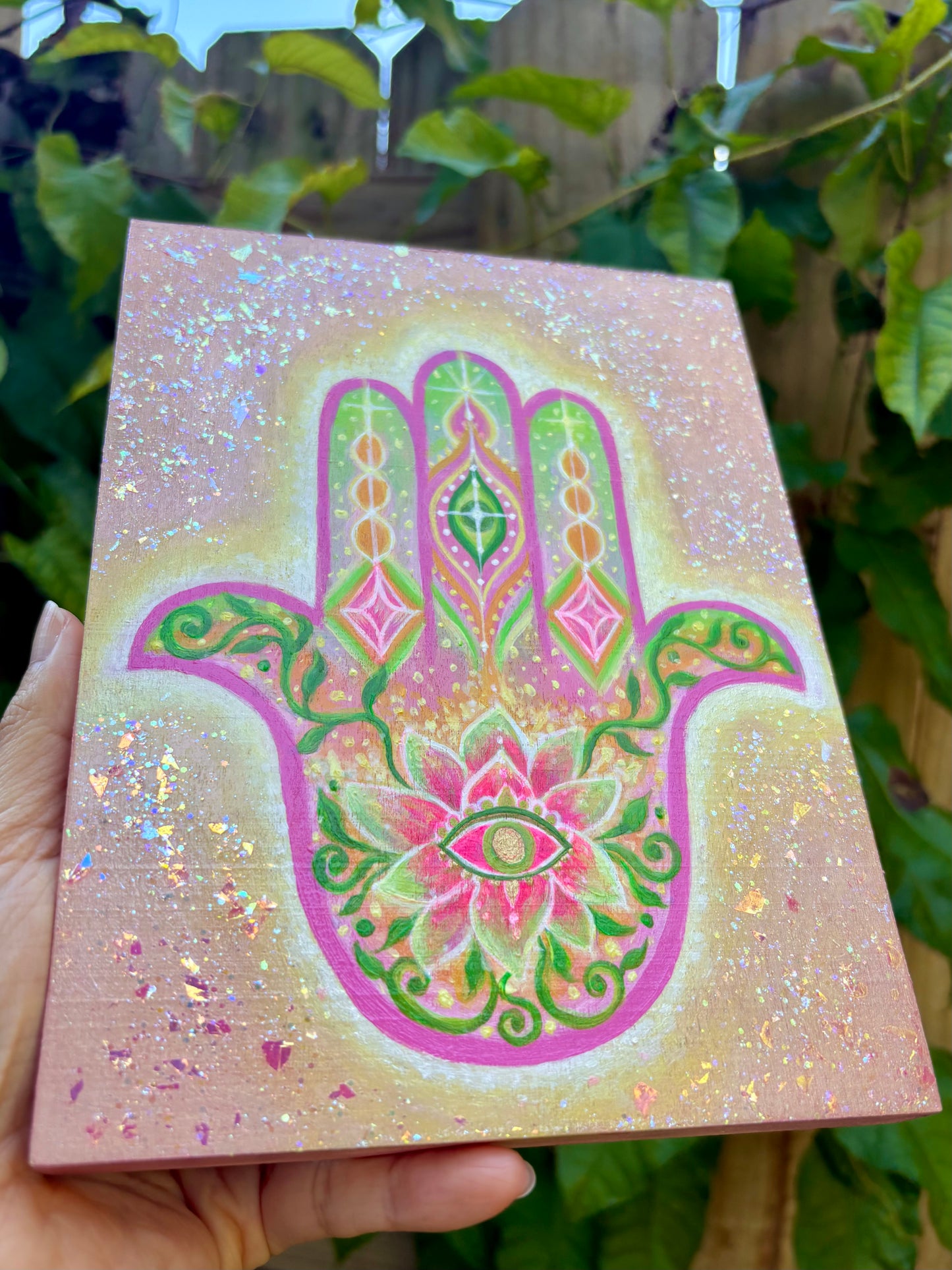 Pink & Green Hamsa | Original Painting
