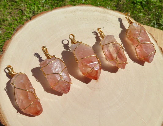 Rare Pink Scarlet Temple Lemurian Quartz Necklace