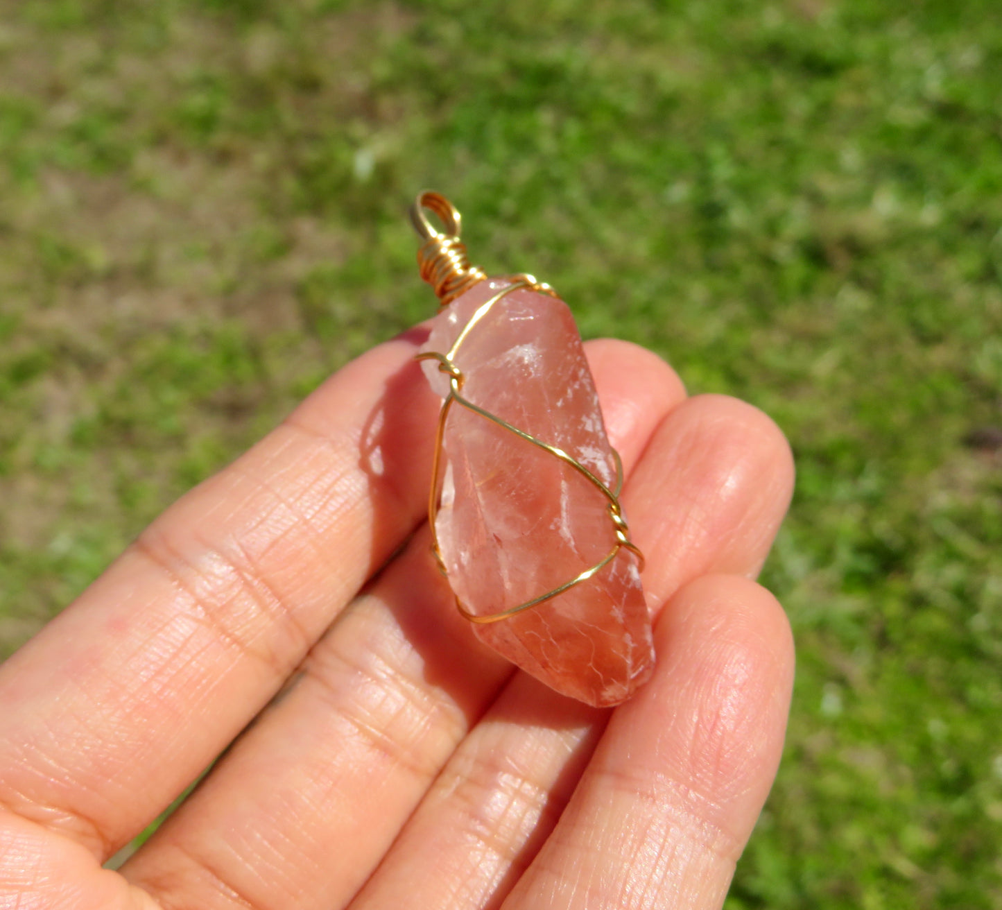 Rare Pink Scarlet Temple Lemurian Quartz Necklace