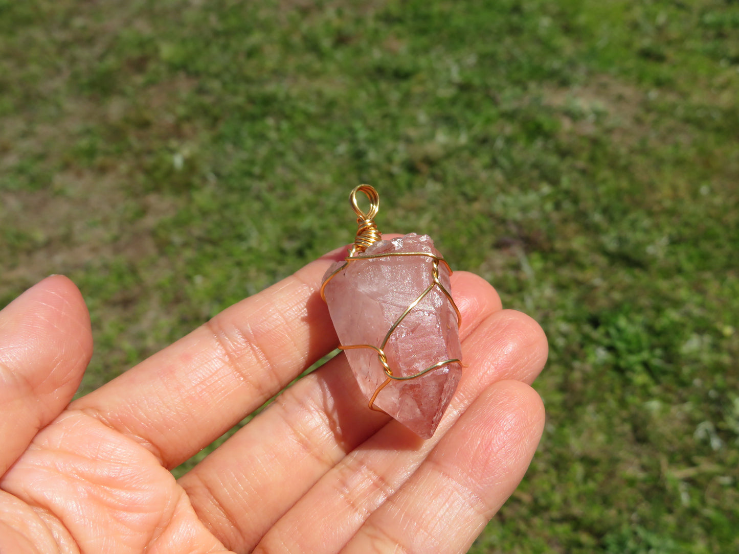Rare Pink Scarlet Temple Lemurian Quartz Necklace