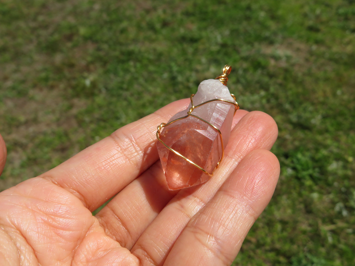 Rare Pink Scarlet Temple Lemurian Quartz Necklace