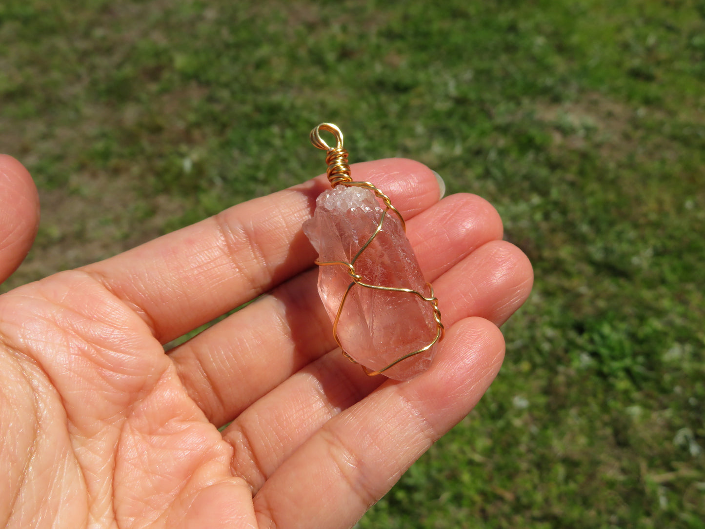Rare Pink Scarlet Temple Lemurian Quartz Necklace
