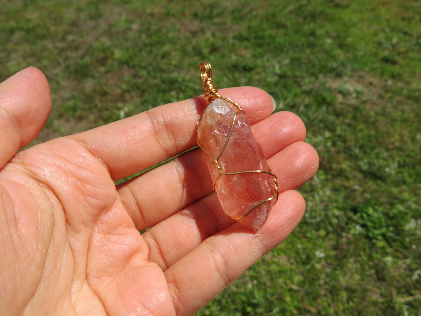 Rare Pink Scarlet Temple Lemurian Quartz Necklace