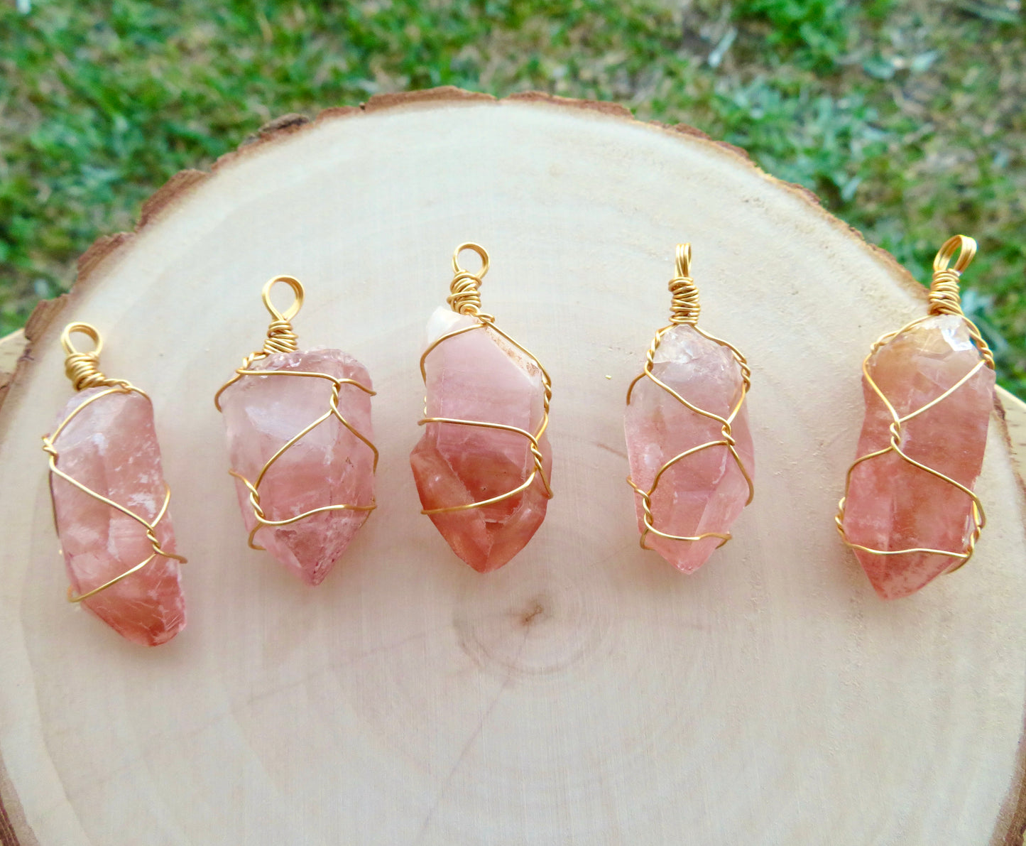 Rare Pink Scarlet Temple Lemurian Quartz Necklace