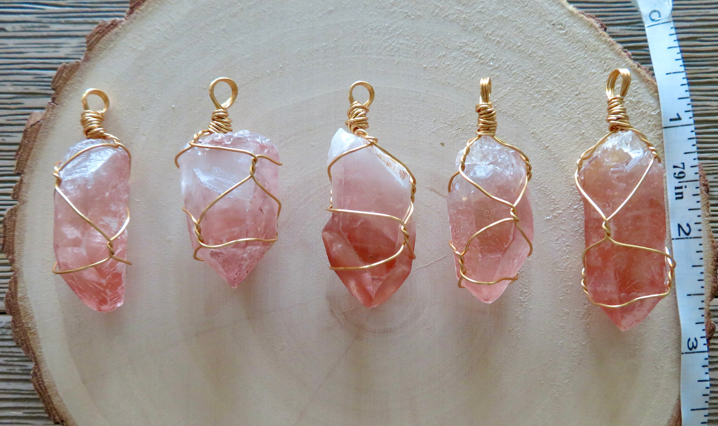 Rare Pink Scarlet Temple Lemurian Quartz Necklace
