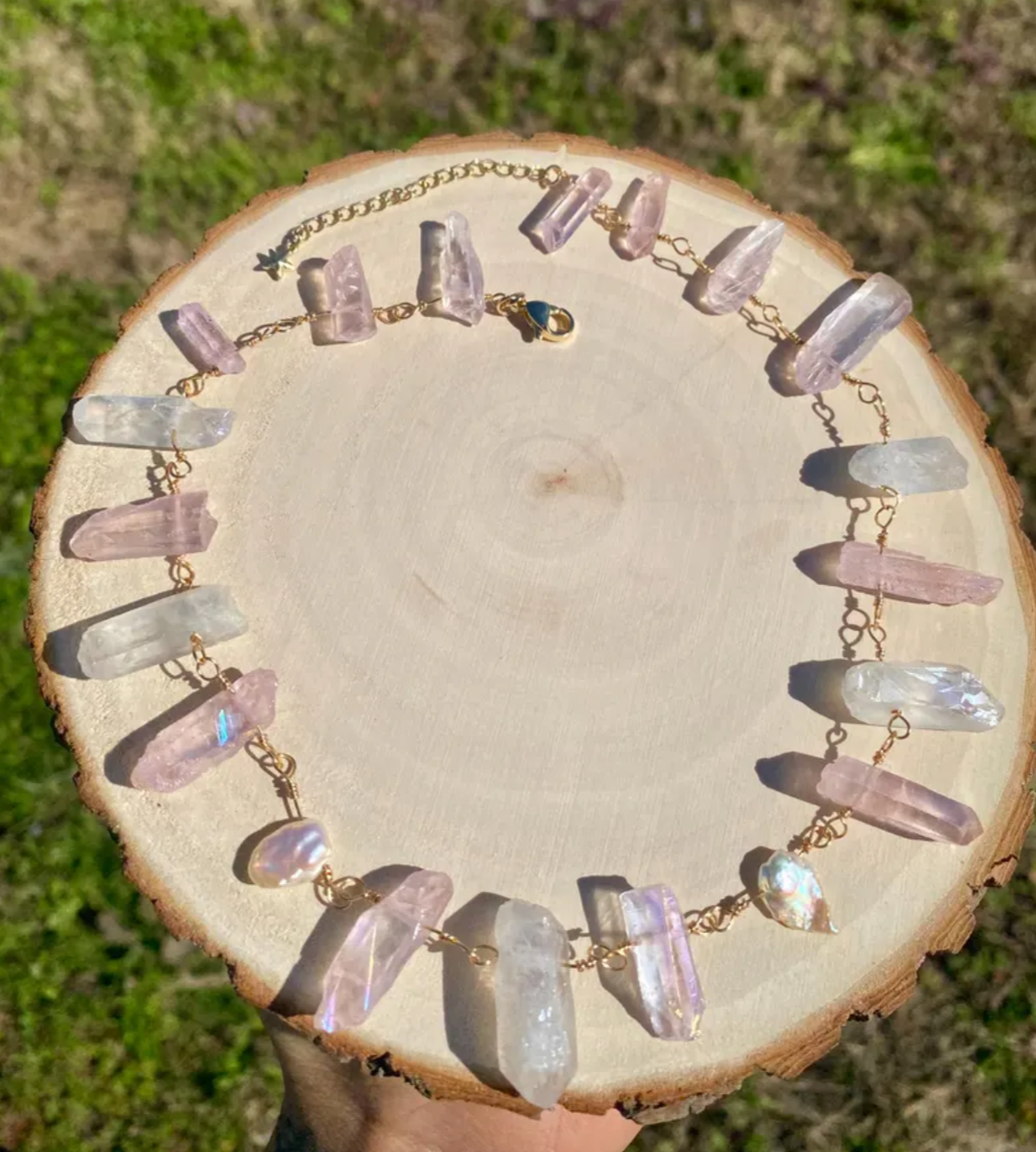 Pink Aura Quartz & Keshi Pearl Necklace