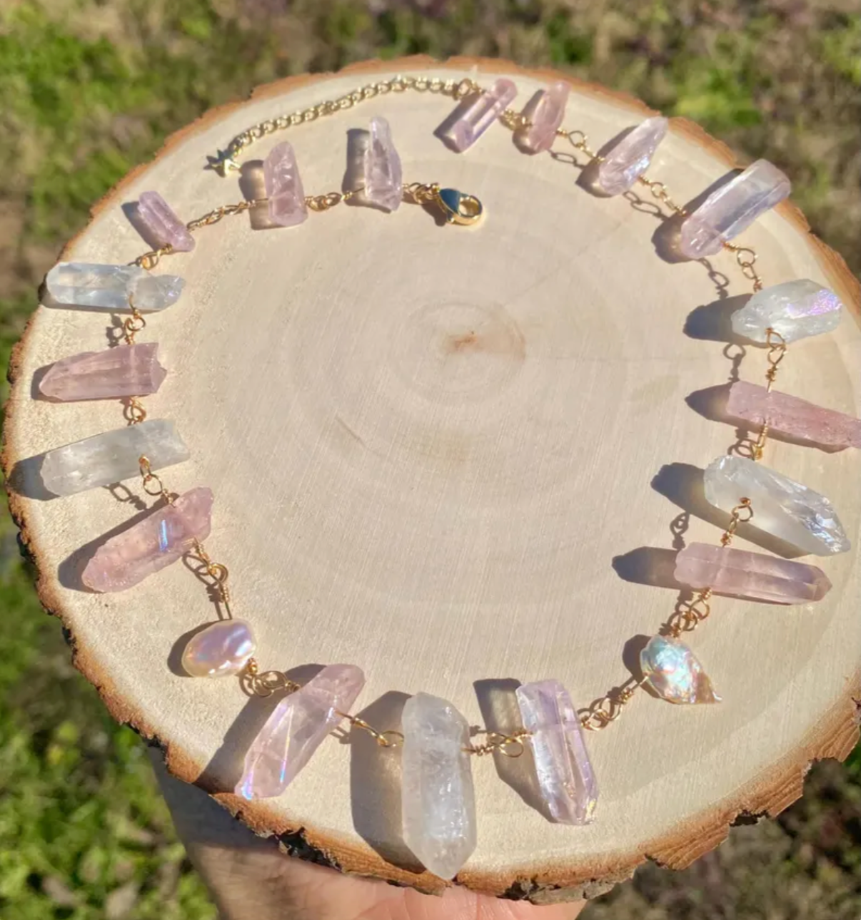 Pink Aura Quartz & Keshi Pearl Necklace