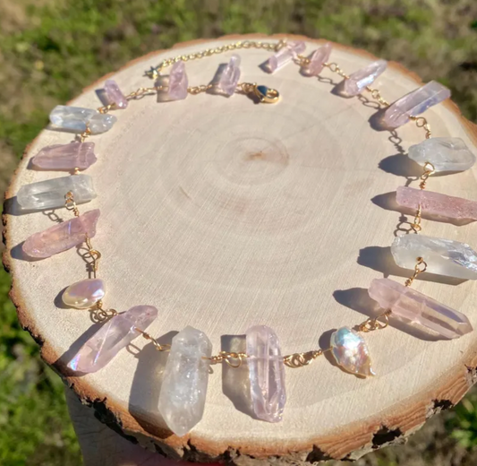 Pink Aura Quartz & Keshi Pearl Necklace