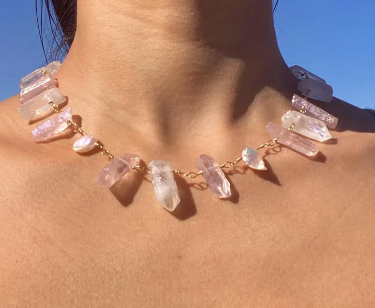 Pink Aura Quartz & Keshi Pearl Necklace