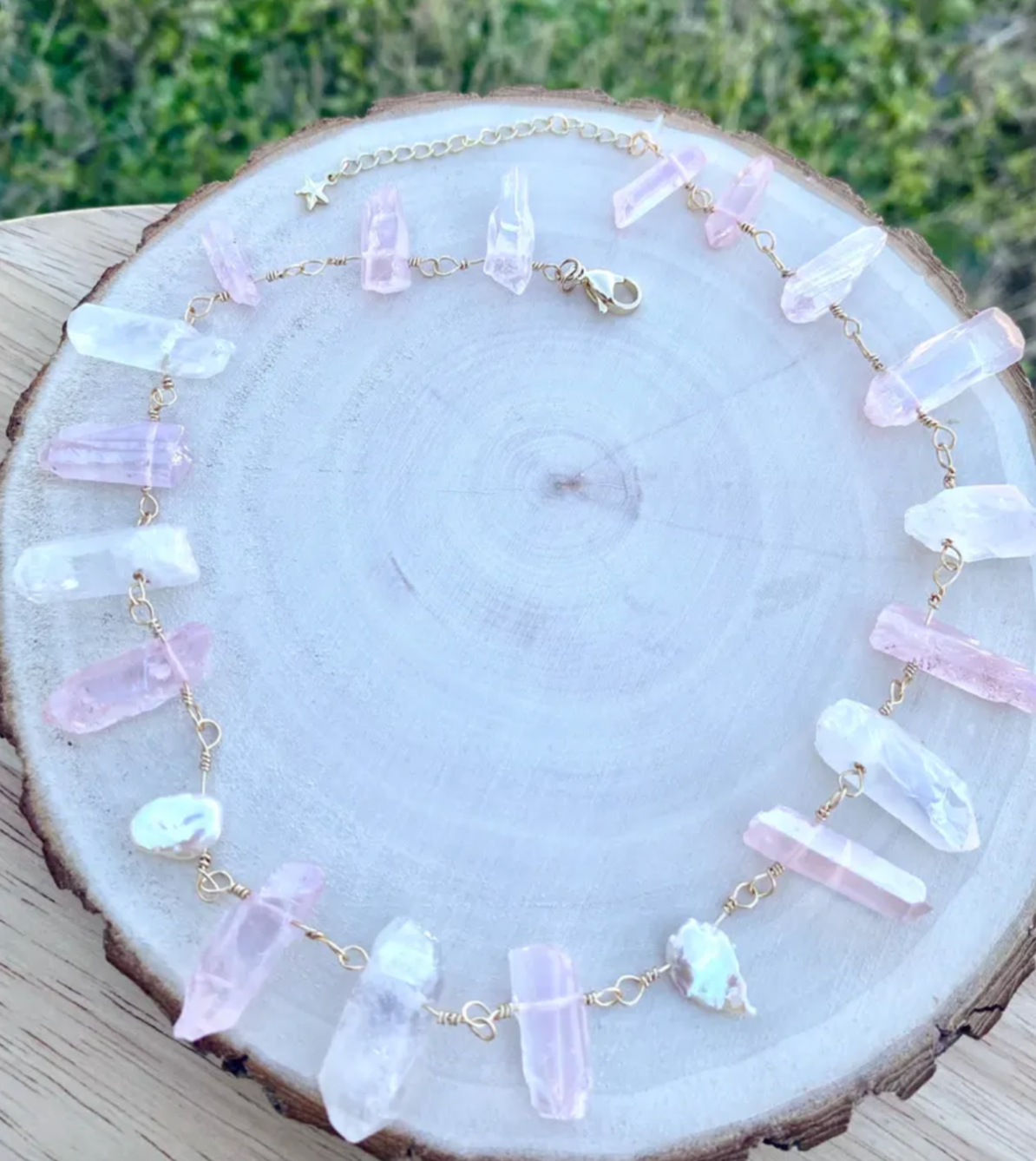 Pink Aura Quartz & Keshi Pearl Necklace