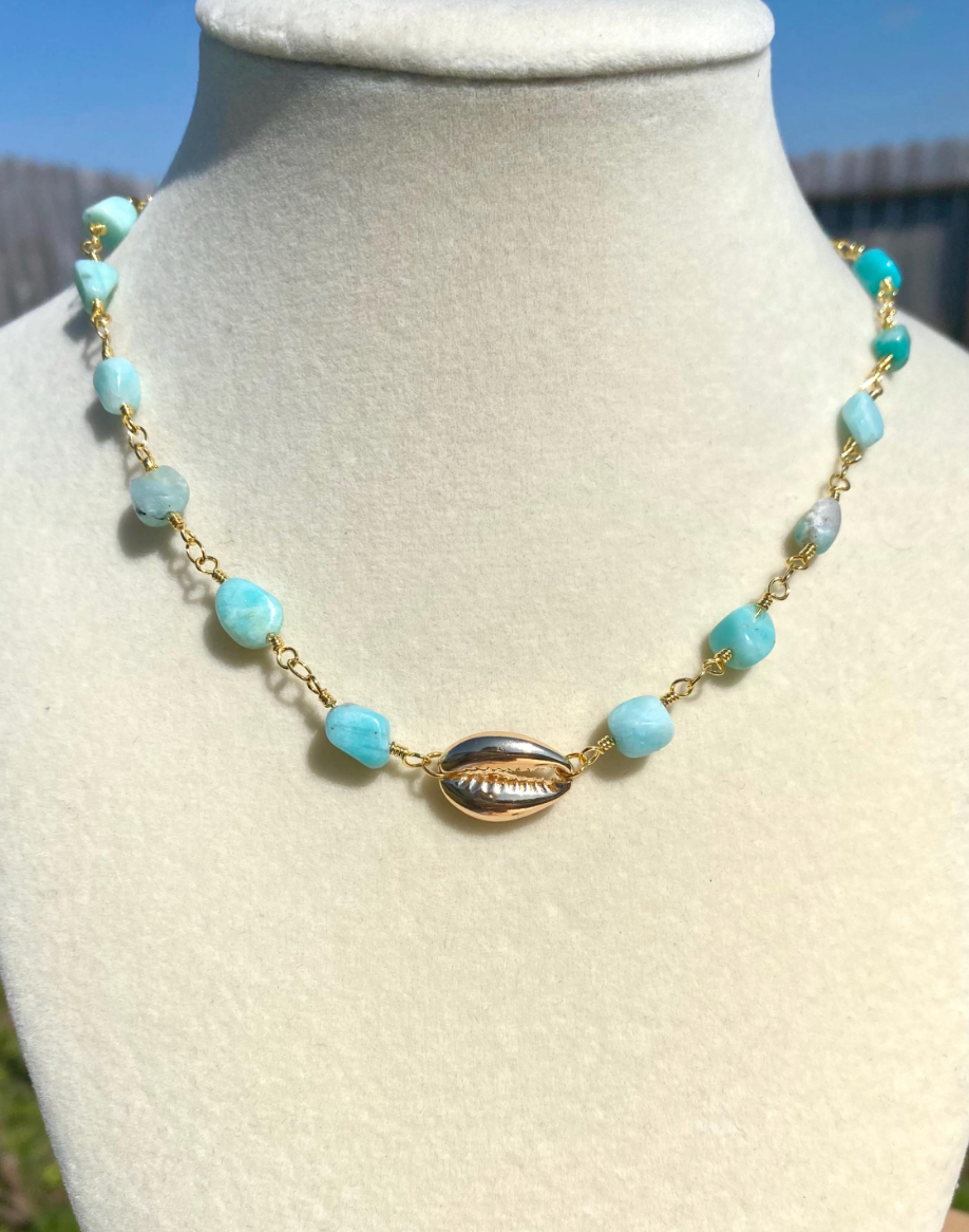 Amazonite Choker with Gold Cowrie
