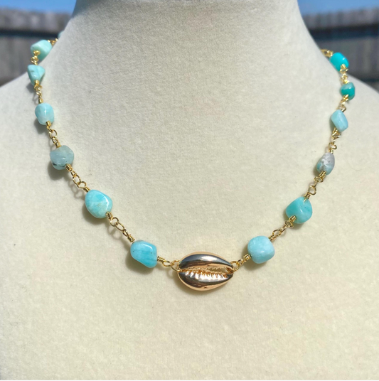 Amazonite Choker with Gold Cowrie