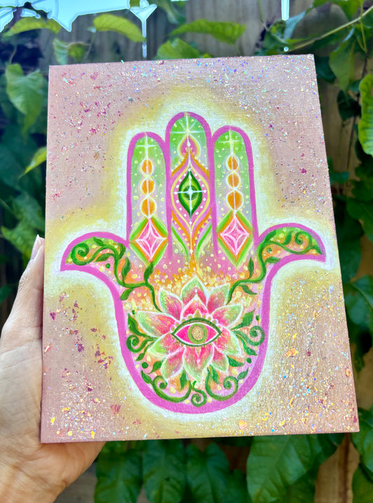 Pink & Green Hamsa | Original Painting