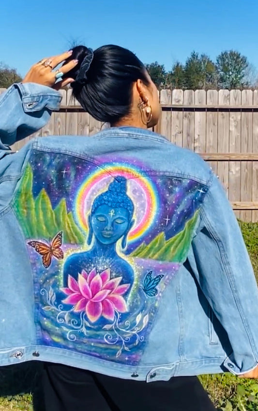 Hand Painted Denim Buddha Jacket